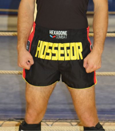 short avec mesh personnalisé de kick boxing hexagone combat homme face