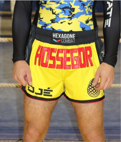 short de kick boxing prsonnalise hexagone combat jaune