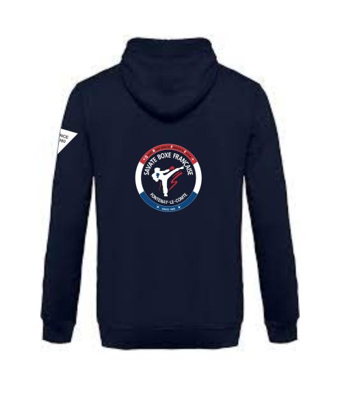 Sweat capuche personnalisé Fontenay Le Comte hexagone combat dos bleu marine