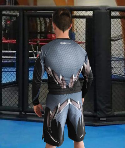 tenue short rashguard de MMA pancrace grappling personnalisé hexagone combat élastique dos