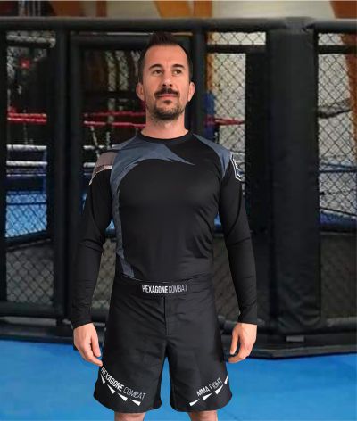 tenue short reashguard de MMA pancrace grappling personnalisé hexagone combat velcro