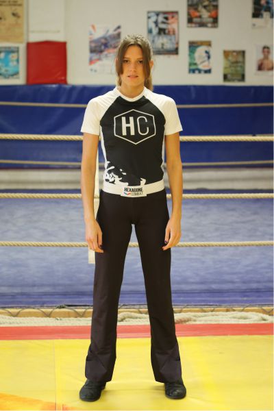 tenue personnalisée pantalon t shirt raglan savate boxe francaise hexagone combat femme face