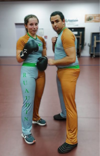 tenue personnalisée pantalon t shirt savate ruaudin savate boxe francaise hexagone combat femme homme